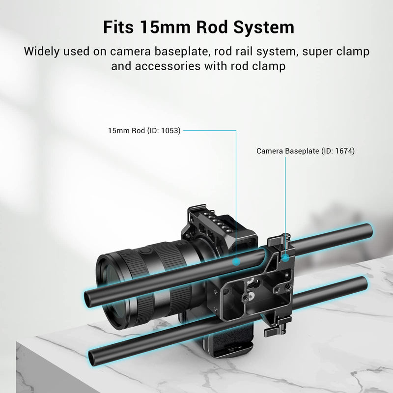 SmallRig 12 Inches (30 cm) Aluminum Alloy 15mm Rod with M12 Female Thread, Pack of 2-1053 12"