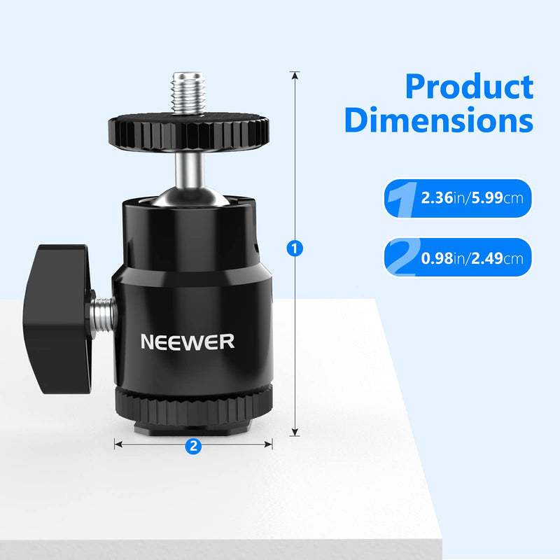 [AUSTRALIA] - NEEWER Mini Ball Head with Cold Shoe & 1/4” Screw, 2 Pack, 360° Swivel 90° Tilt Ballhead Camera Mount Hot Shoe Adapter for Camera, Camcorder, Smartphone, LED Video Light, Microphone, Ring Light, ST17 ST17（2-Pack） 