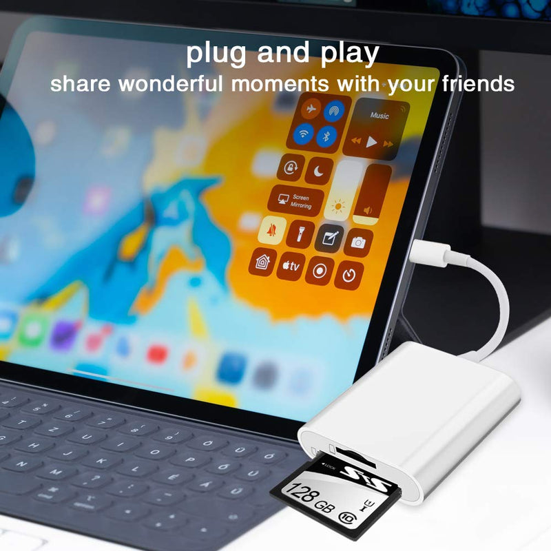 Sd Card Reader for iPhone iPad Camera,Dual Card Slot Memory Card Reader Supports SD and TF Card Trail Camera Viewer Sd Card Adapter Portable Micro Sd Card Reader No Application Required Plug and Play
