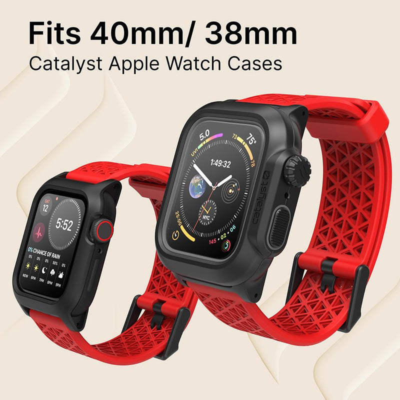 Catalyst - Apple Watch Series 6/5/4/SE (Gen 2/1), 38/40/41mm - Sport Band, Buckle Edition, Hypoallergenic, Breathable, Sports Wristband Replacement Band Without connectors - Army Green Red