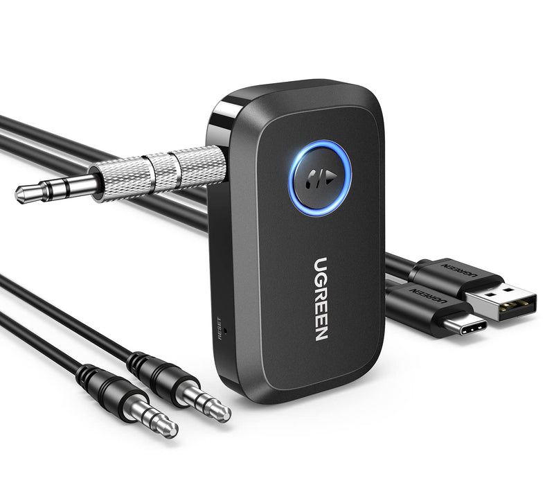 UGREEN 5.3 Aux Bluetooth Adapter for Car, [Greater Connection] Bluetooth Aux Adapter for Car, Bluetooth aux for Wireless Audio Receiver for Home Stereo/Wired Speaker, 15H Battery Life Black