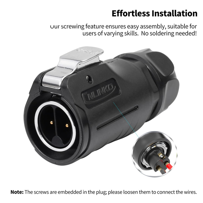 [AUSTRALIA] - CNLINKO LP-20 2 Pin Waterproof Plug with Screw Design, IP68 Aviation Bullet Plug, M20 Male and Female Pair (LP20 2-Pin Screw Connection) 2-Polige Schraubverbindung LP20 