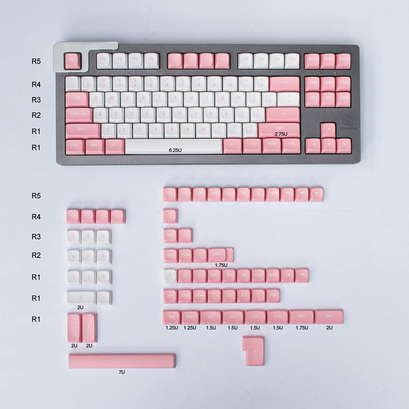 Pink White Keycaps Set 150 Keys MSA Profile Double Shot ISO/ANSI Layout for Cherry MX Switches Mechanical Gaming Keyboard Pink White