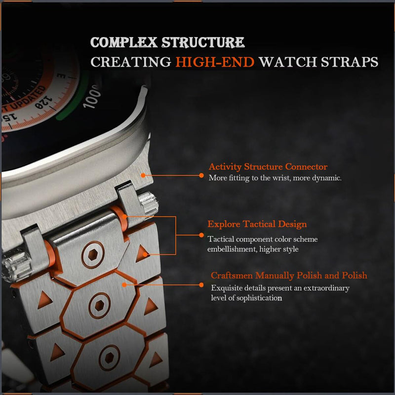 DEALELE Bands Compatible with Apple Watch 49mm 46mm 42mm 45mm 41mm 44mm 40mm 38mm, Mechanical-style Stainless Steel Metal Replacement Strap for iWatch Series 10/9 / 8/7 / 6/5 / 4/3 /SE/Ultra 2# Silver-orange 42mm/44mm/45mm/46mm/49mm