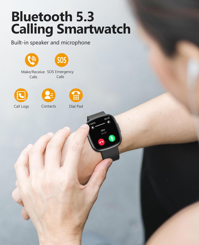Smart Watches, 1.72" Smartwatch for Men Women (Answer/Make Call), Fitness Tracker with 100+ Sport Modes, IP68 Waterproof, Heart Rate/Sleep/Spo2 Monitor, Activity Tracker for Android iOS Black