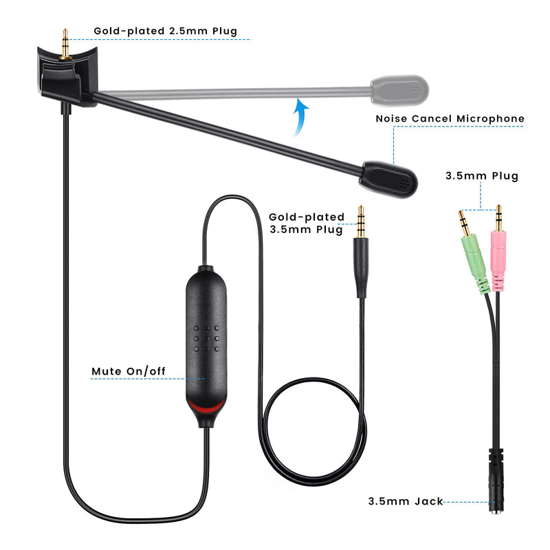Detachable Mic Replacement for Bose QuietComfort 35 II(QC35 II) & Quiet Comfort 35(QC35) Headphones, Boom Gaming Microphone with Mute Switch for Xbox One, PS4, PS5, PC