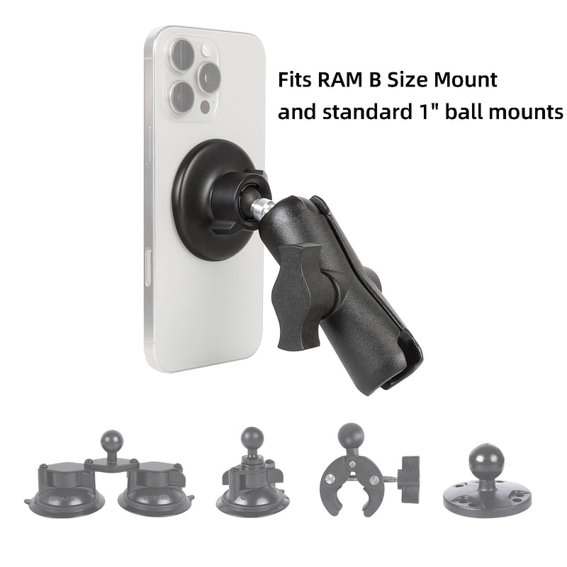Magnetic Cell Phone Holder Base with 3.54" Double Socket arm for MagSafe iPhone 17 16 15 14 13 Series,Compatible with RAM B Size Mounts Magnetic Phone Holder with 3.54" Arm