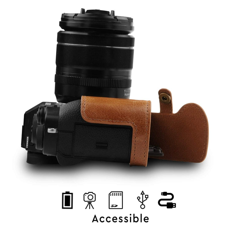 Mega Gear MG1553 X-T3 Ever Ready Genuine Leather Camera Half Case and Strap - Brown, Compact