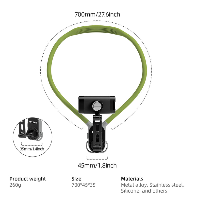 Neck Phone Holder POV/Vlog Neck Mount for Phones with Phone Clip, Hands Free Phone Neck Holder w Chest Strap Neck Selfie Mount Video Recording for iPhone Samsung Google Pixel (Green) Green