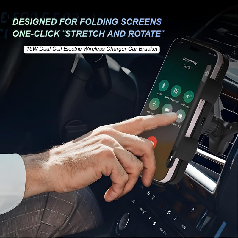 Smart 2-in-1 Auto-Rotating Phone Holder and Wireless Car Charger, Foldable Car Phone Mount for iPhone and Samsung, Cell Phone Automobile Charger with Car Vent Mount