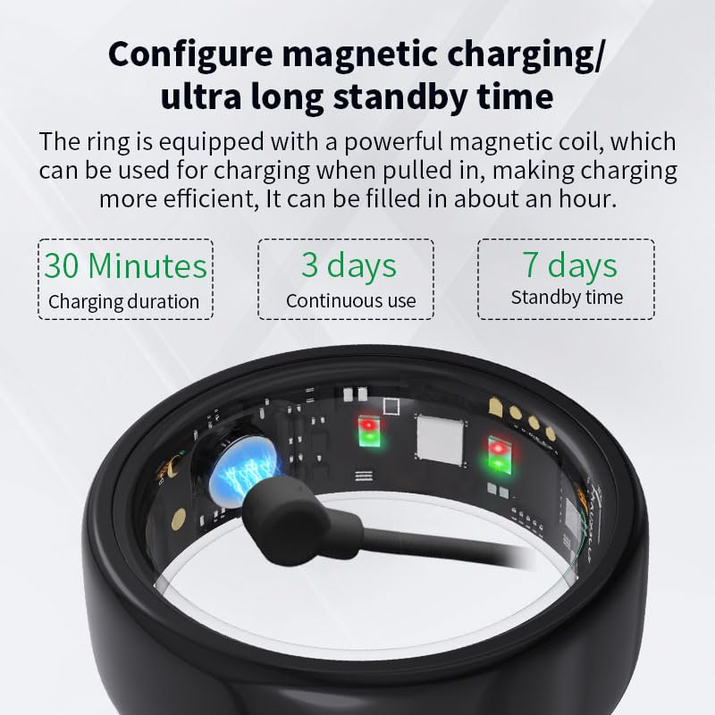 Smart Ring Health Tracker for Men WomenHeart Rate, Blood Oxygen, Sleep Monitor, Step Counter,5ATM Waterproof, Remote Camera Control No Subscription Fee Fitness Ring with Charging Case (Silver, 11#) Silver 11#
