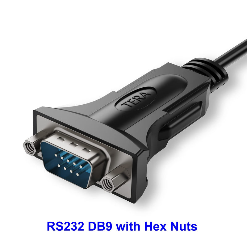 Tera Grand - USB C to RS232 Serial DB9 Adapter Cable with Hex Nuts and FTDI chipset, Supports Windows 11, 10, 8, 7, Vista, XP, 2000, 98, Linux and Mac, 6 Ft 6 Feet