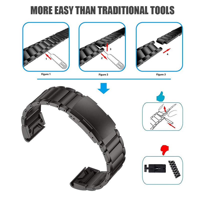 NotoCity Compatible with Fenix 6 Titanium Alloy Watch Band 22mm Width Watch Strap for Fenix 5/Fenix 5 Plus/Fenix 6/Fenix 6 Pro/Forerunner 935/Approach S60/Quatix 5 (Black)