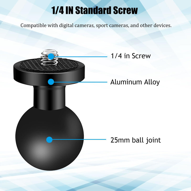 [AUSTRALIA] - 2PC Aluminum Alloy 1" Ball Mount Adapter with 1/4"-20 Threaded Stud for Insta360 One X3, X2, X, R, RS, GoPro, DJI OSMO Action Camera ,Compatible with RAM Ball Head Mounts B Size Double Socket Arm 