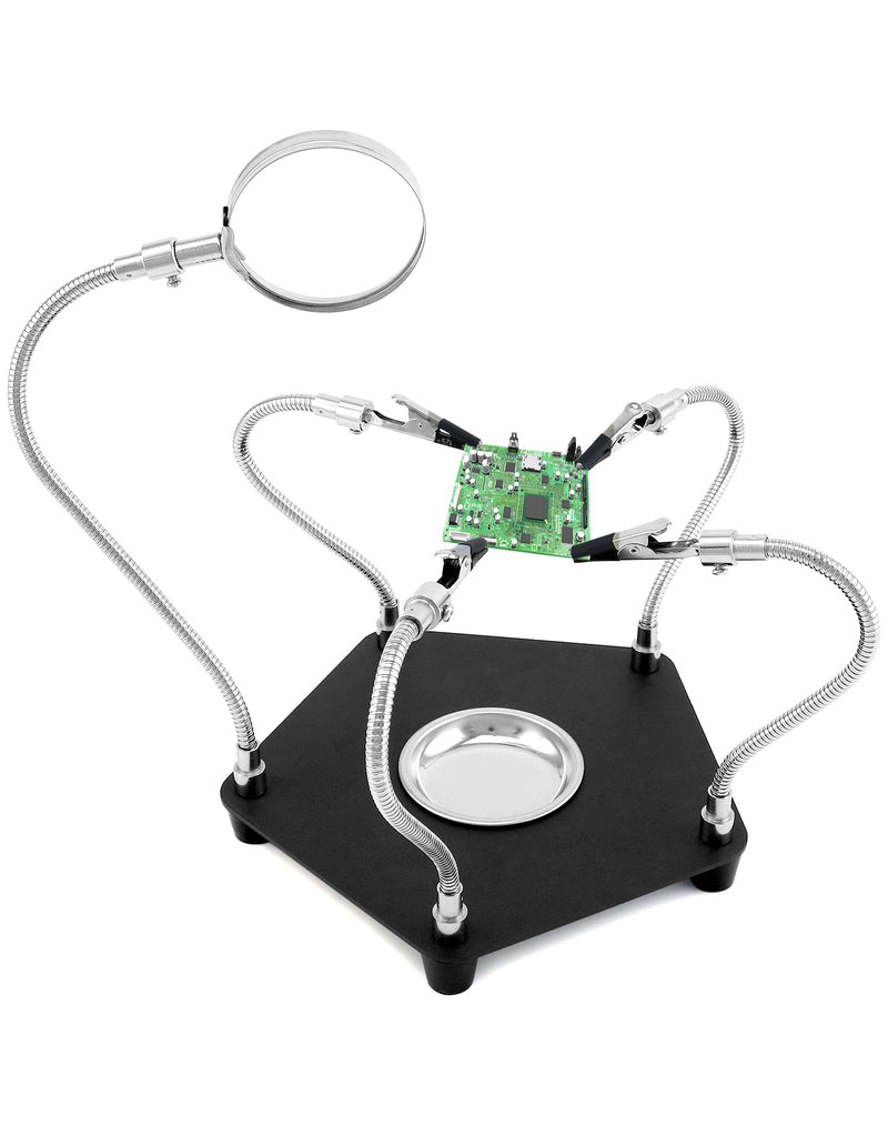 QWORK® Third Hand Soldering Station with 3 x Magnifying Glass and 4 Flexible Arms, Soldering Aid for Electronics, Jewellery, Crafts and More