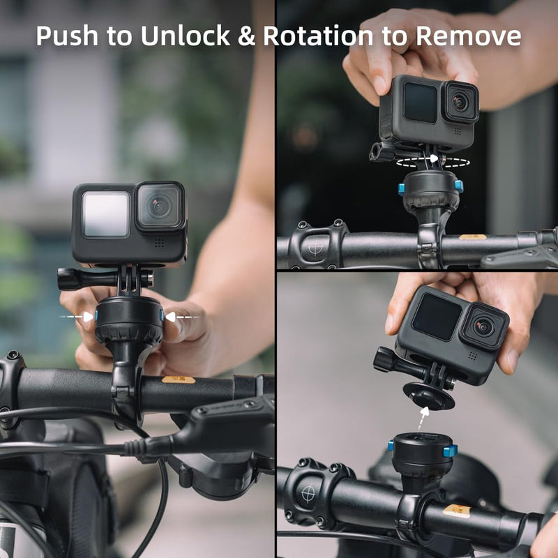 [AUSTRALIA] - SUREWO Magnetic Quick Release Handlebar Bike Pole Mount, Motorcycle Handlebar Clamp Mount with Shock-Absorbing Base Compatible with Go Pro Hero 13/12/11/10/9/8/7 Black,DJI Osmo Action 5 pro/4/3 Plastic 