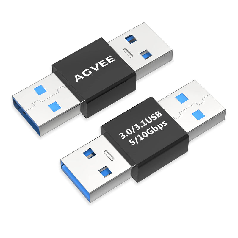 AGVEE [4 Pack] USB-A 3.0 Male to USB-A 3.0 Male Adapter, USB 3.0 Converter Coupler Extension Extender Connector, Black