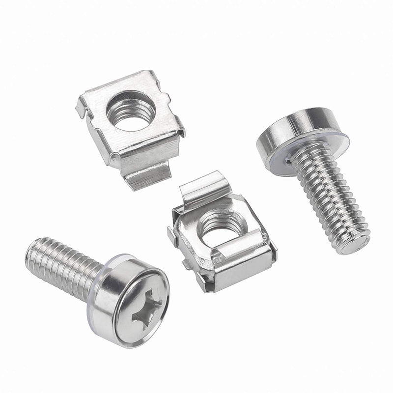 Favordrory 30 Pack M6 x 20mm Rack Mount Cage Nuts, Screws and Washers for Rack Mount Server Cabinet, Rack Mount Server Shelves, Routers (Silver) Silver