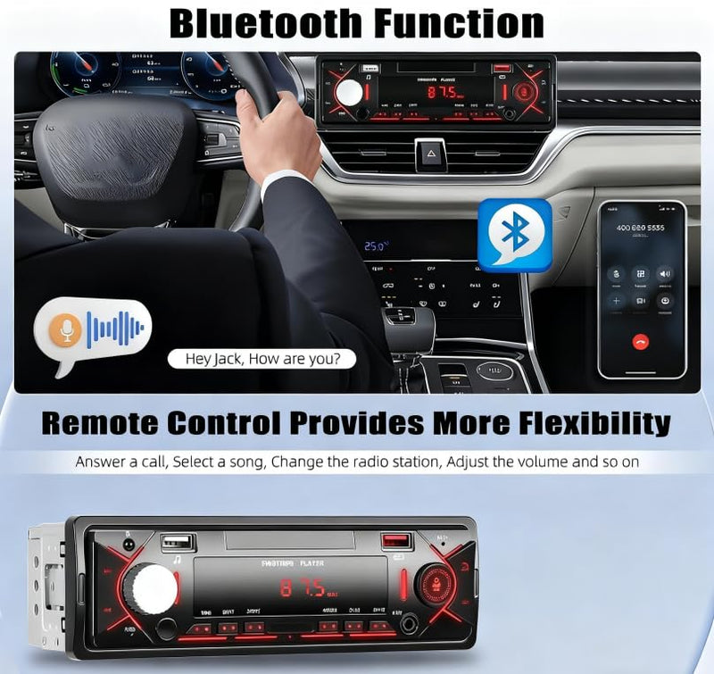 [AUSTRALIA] - CAMECHO Car Radio Bluetooth Single DIN Car Stereo Audio, Car Audio with Bluetooth Handsfree/FM/ MP3/U Disk/AUX/USB Charge | Not a CD Player 