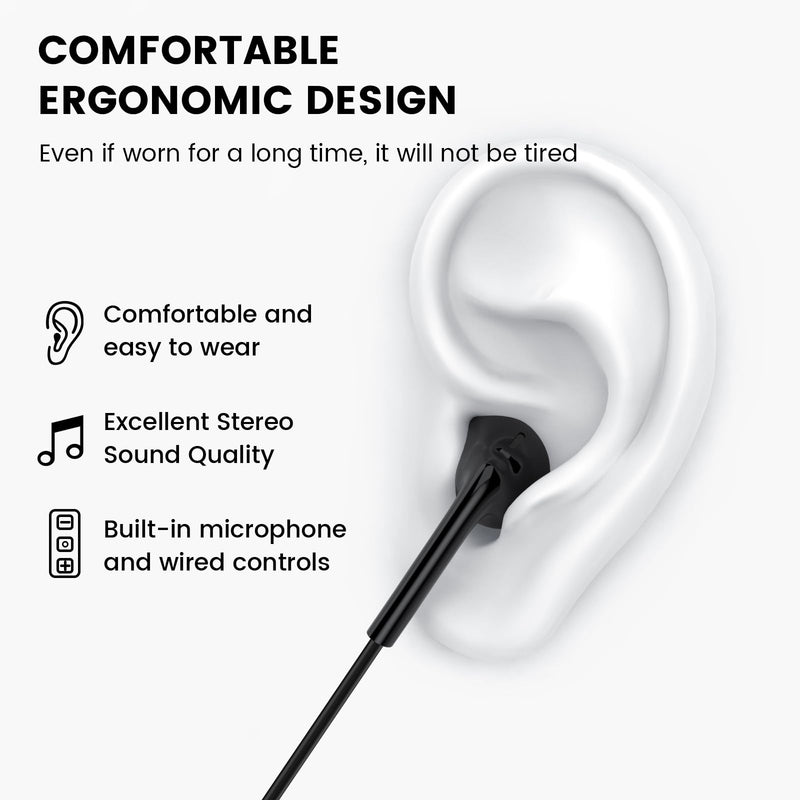 MOSWAG Wired Earbuds with Microphone, 3.5mm Jack in Ear Headphones with Microphone Suitable for Smartphones, Computers, Laptops, IPads, MP3 Players, Etc 3 pack Black