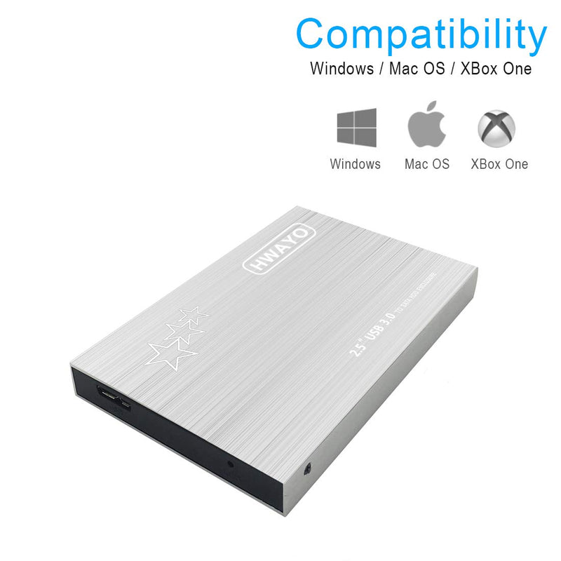 HWAYO 1TB External Hard Drive Portable 2.5'' Ultra Slim HDD Storage USB 3.0 for PC, Laptop, Mac, Chromebook, Xbox One (Silver) Silver