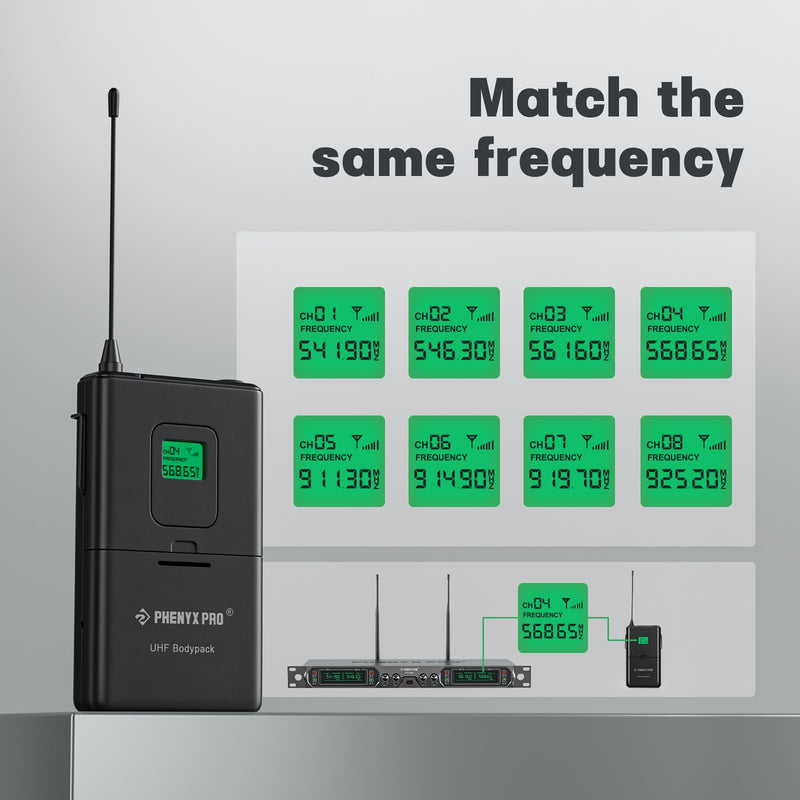 Phenyx Pro Wireless Bodypack Transmitter, 911.3MHz UHF Cardioid Pattern Wireless BodyPack Microphone, Fixed Frequency, 260 FT Range, for PTU-5000/PTU-4000 Series (PWB-5-911.3)