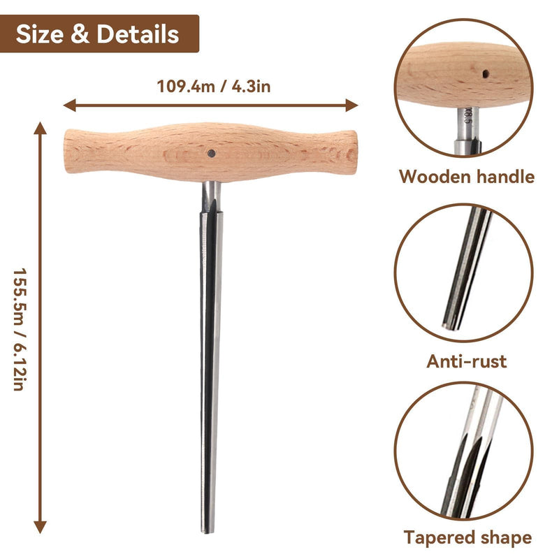 [AUSTRALIA] - Violin Peg Hole Reamer 1:30 Taper with Wood Handle Violin Luthier Tool for 3/4 4/4 Violins Reamer T Handle Bridge Pin Reamer for Wood Latches, Woodworker, Repairman Maintenance Cutting Tool 