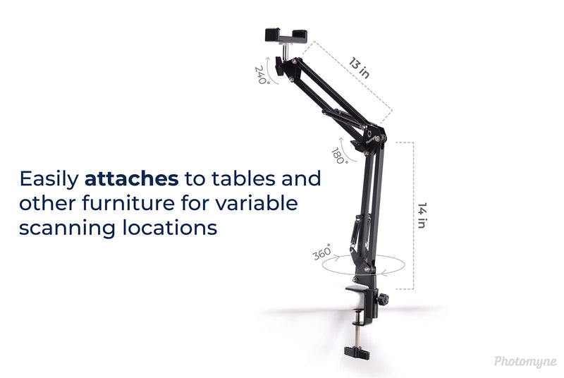 [AUSTRALIA] - PHOTOMYNE Sturdy Flexible Phone Holder for Desk, Table, Office, Kitchen with Clamp for Photo Album Scanning, iPhone Holder for Desk- Black 