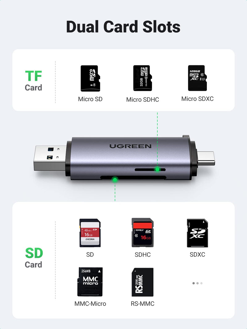 UGREEN USB C SD Card Reader Memory Card Reader USB 3.0 Micro SD Adapter for TF SD Micro SD SDXC SDHC MMC RS-MMC Micro SDXC Micro SDHC UHS-I Compatible with Samsung Galaxy S21 S22 MacBook Pro iPad Pro