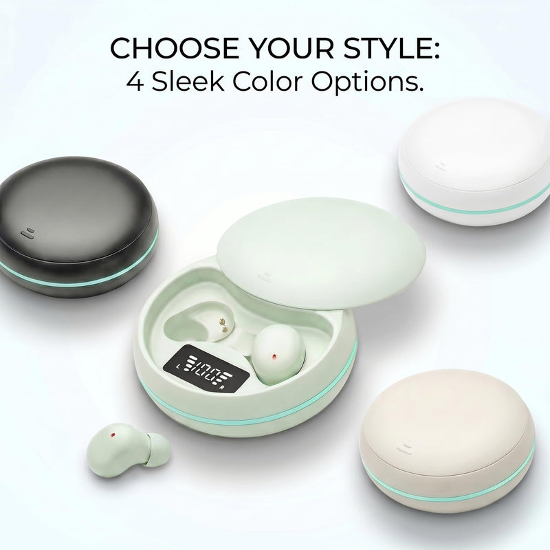 Sleep Earbuds, Bluetooth 5.4 in-Ear Headphones, Peppermint Green | Asymmetric chamber for side sleepers, LED power display, built-in mic, portable charging case