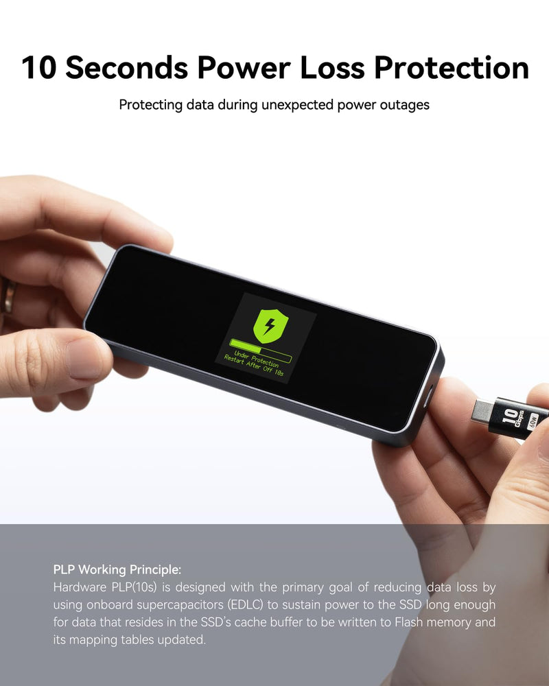DOCKCASE Smart M.2 NVMe SSD Enclosure, 10s Power Loss Protection (PLP), 10Gbps USB 3.2 Gen 2 Type-C External Hard Drive Case, Fits 2230/2242/2260/2280 NVMe M/B+M Key 4.0 TB