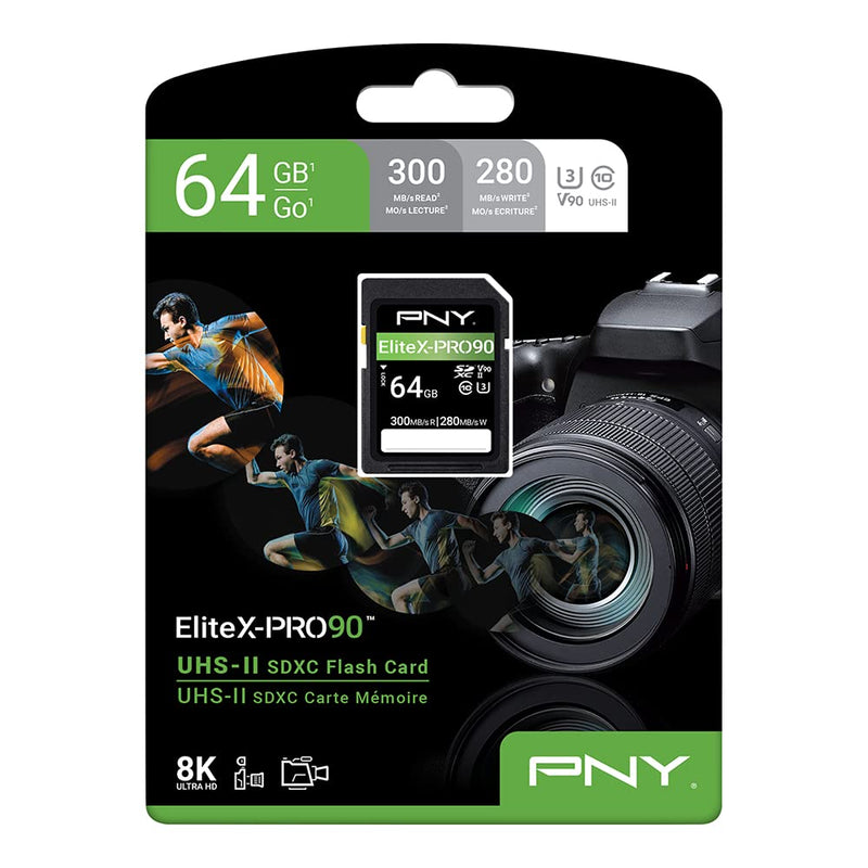 PNY 64GB EliteX-PRO90 Class 10 U3 V90 UHS-II SDXC Flash Memory Card