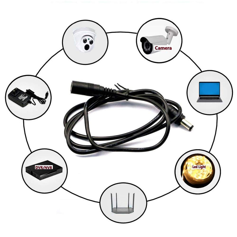 [AUSTRALIA] - DC Power Extension Cable 5.5mm x 2.1mm 18AWG Current 10A 16.4FT Female to Male,Thickened Metal Connector Extension Cord for Security Cameras CCTV IP, Router, LED Strips, Solar Panels 5V 9V 12V 24V 16.4FT（5M） 