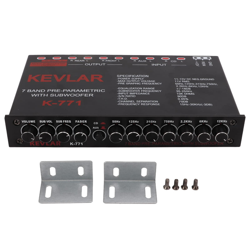 7 Band Car Audio Graphic Equalizer, Variable Gain Adjustment High Level Input EQ, Low Pass Filter, Chassis Graphic Equalizer with Control Volume
