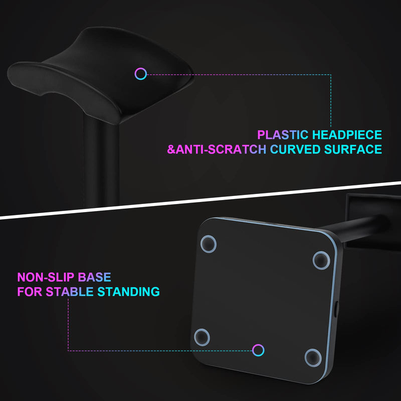 Headphone Stand with Wireless Charger TEEDOR RGB Gaming Headset Holder Hanger Rack with 10W/7.5W QI Charging Pad & 2 USB Charger Ports for Desktop PC Game Earphone Accessories, Black