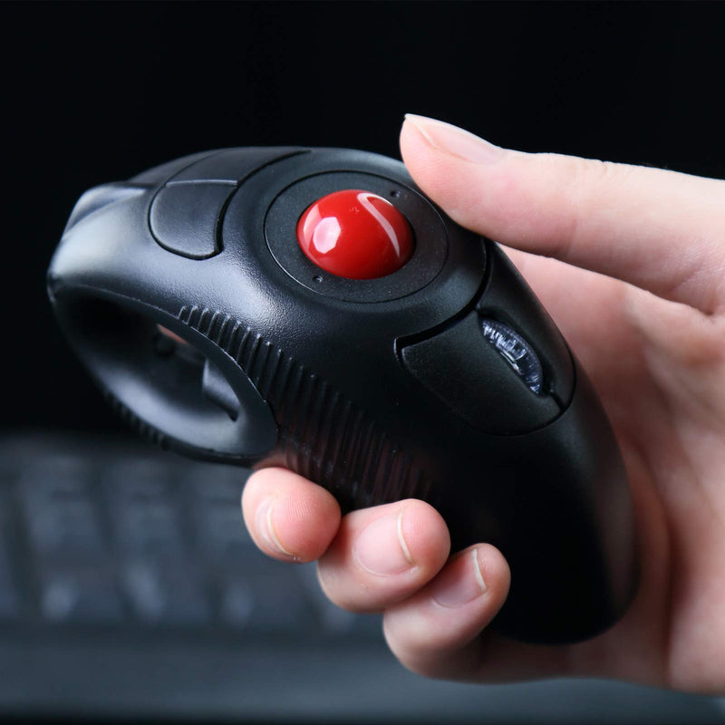 EIGIIS 2.4G Ergonomic Trackball Finger Handheld USB Wireless Mouse for PC Laptop Mac Left and Right Handed User (Black Wireless Red TrackBall) Black Wireless Red TrackBall