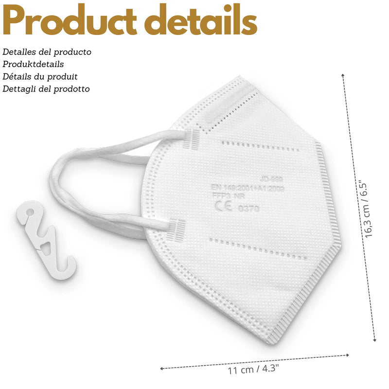 FFP3 Mask with 7 Layers, CE Certified, High Protection >99%, Individual Packaging, Non-Reusable, Adult Size, without Valve, Pack of 20