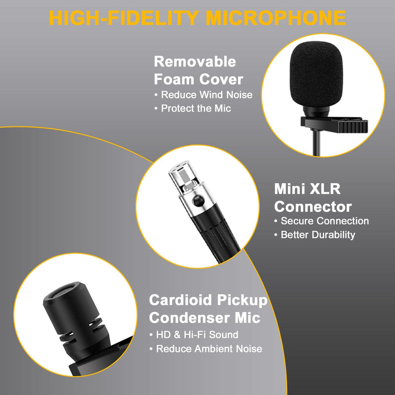 Wireless Lapel Microphone System with Headset & Lavalier Mics, UHF Bodypack Transmitters, Mini Rechargeable Receiver, 48 Channels in 500MHz, 260ft Range, Plug & Play for Wedding Speech Church BXMIC01