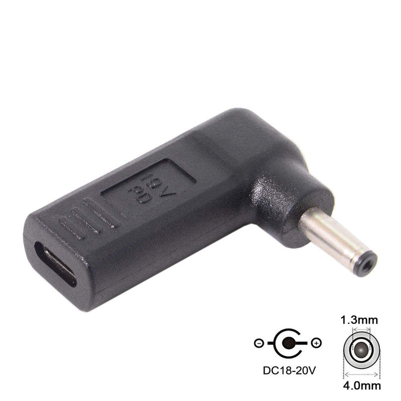 Cablecc USB 3.1 Type C USB-C to DC 19V Adapter PD Emulator Trigger 90 Degree Angled (4.0x1.3mm) DC4.0x1.3mm
