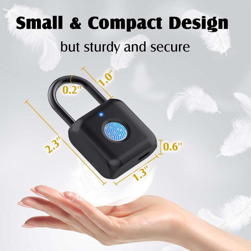 Pothunder Fingerprint Padlock, Smart Padlock, Locker Lock, Combination Lock, Fingerprint Lock with APP Unlock, USB Rechargeable, Suitable for Gym Locker, Door, Locker(Black) Black