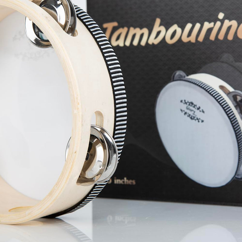 [AUSTRALIA] - Glory Hand Held Tambourine Drum 6 inch Bell Birch Metal Jingles Percussion Gift Musical Educational Drum Instrument for KTV Party Games (6 inch) 6" 