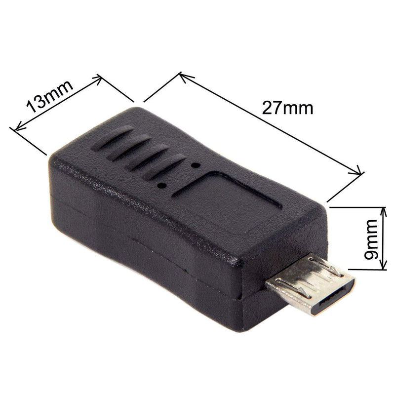 CY 2pcs Mini USB Male to Micro USB 5pin Female & Mini Female to Micro Male Extension Adapter Black