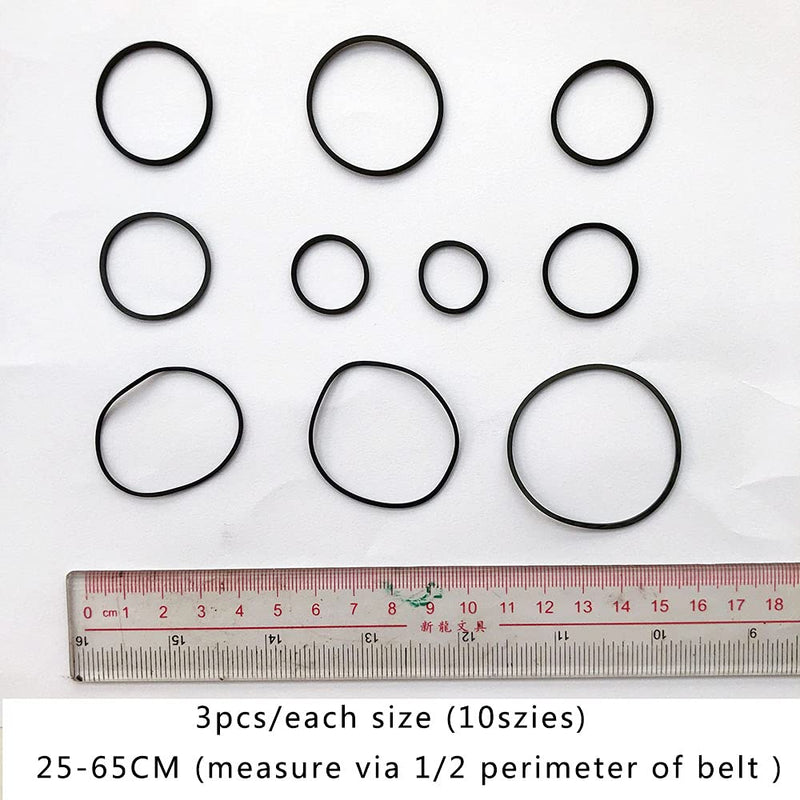 Mixed Square Cassette Tape Belt Machine Recorder Rubber Belt 25/30/35/38/40/45/50/55/60/65MM （1/2 Perimeter） CD DVD Assorted Common Belt Repair Rebuild for Repair Maintenance - Black (Packs of 30)