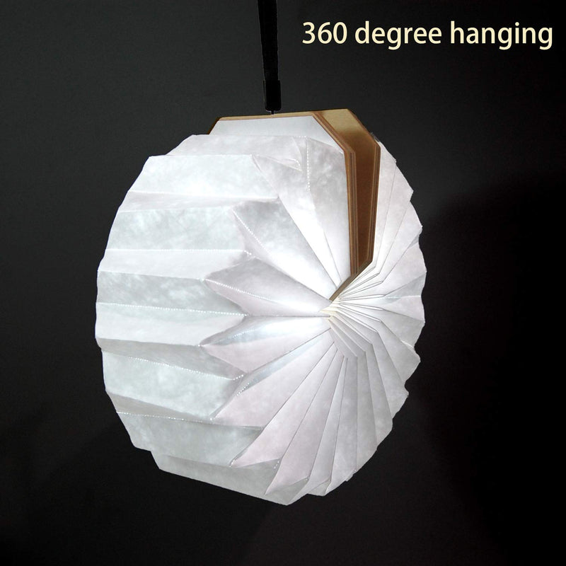 LED Hanging Folding Lantern, Wood & Paper Lamp, Organ Book Light for Office, Decoration, Gift, USB Rechargeable