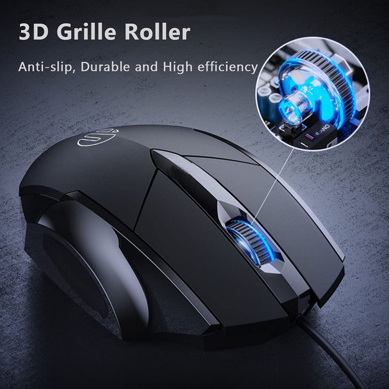 USB Computer Mouse Wired, Silent Click Corded Mouse 3-Button Wired Optical Mouse, Office and Home Mice, Ergonomic Shape for Windows Computers, Macs, Desktops and Laptops