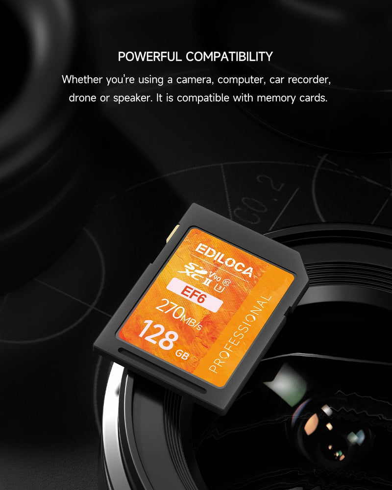 [AUSTRALIA] - EF6_128GB UHS-II SD Card UHS-II Memory Card Fast Storage, Read Speed 300MB/s, Write Speed 250MB/s, C10, U3, V90, 4K, 8K-UHD, SD Card, Must-Have for Professional Photographers 128GB EF6 -300MB/s 