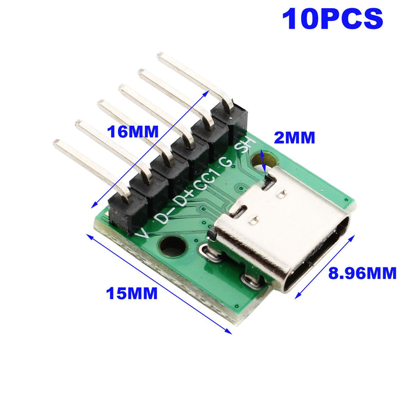 [AUSTRALIA] - RUNCCI-YUN Pack of 10 USB C Breakout Board to DIP PCB Adapter Breakout Test Board with Curved, Pin 2.54 mm Pitch, 16 Pin 3.1 Type C to 6P DIY Converter 