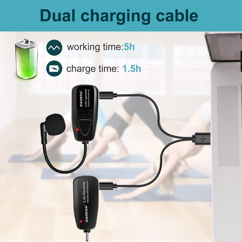 XIAOKOA 2.4G Wireless Microphone Headset, 50m Stable Transmission, Dual Micro USB Charging, Compatible with PA Systems