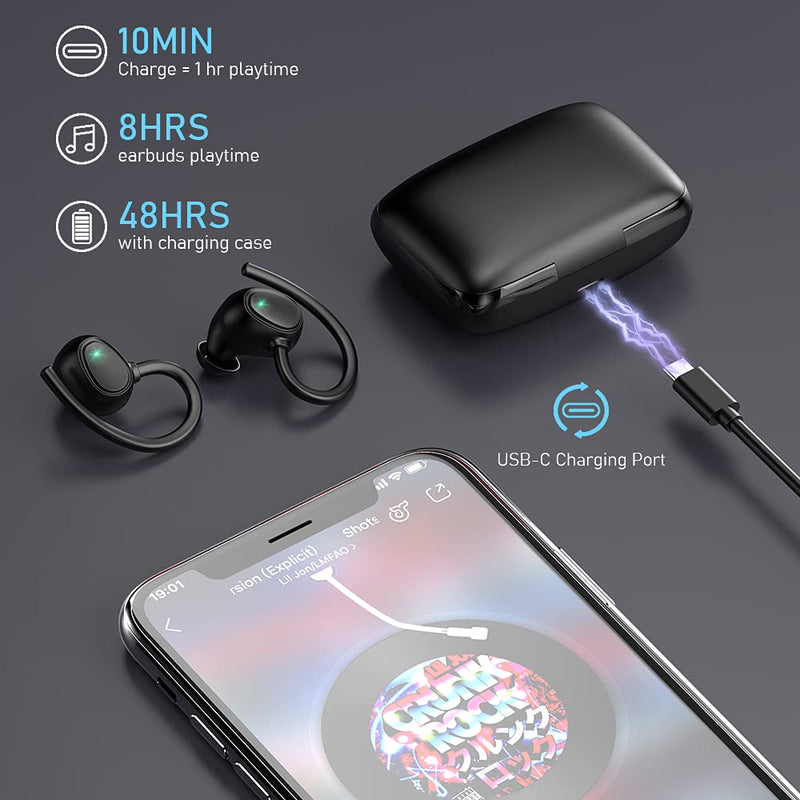 Wireless Earbud, Bluetooth 5.1 Headphones Sport Wireless Bluetooth Earphones in Ear Noise Cancelling Earbud with Mic Deep Bass, Earhooks Ear Buds IP7 Waterproof 48H Headset for Running Gym[2021 New] | IP7 Waterproof Wireless Earphones Ear Hooks, ENC No...