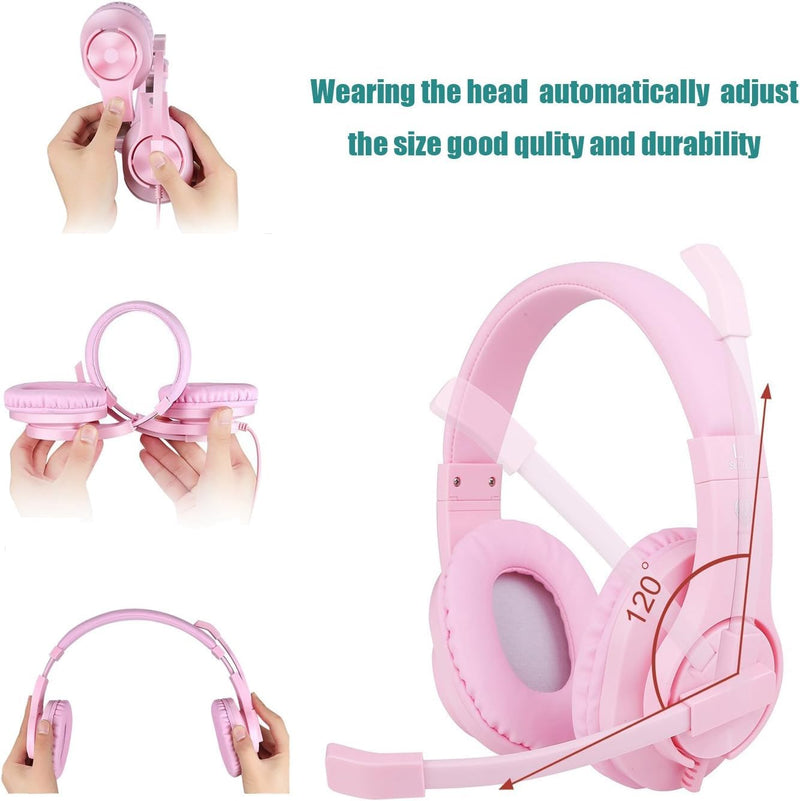 [AUSTRALIA] - H-10 Gaming Headset for PS4, Xbox One, PC, PS5, Nintendo Switch, Stereo Wired Noise Cancelling Over Ear Headphones with Mic for Kids Adults, Bass Surround, Soft Memory Earmuffs, Pink H-10 pink 